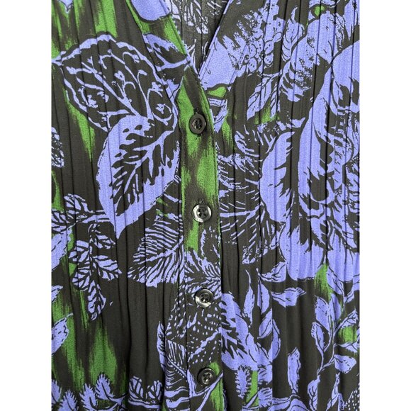 Sunny Leigh Purple Green Black Button Front Collared Floral Tunic Blouse Large - Picture 5 of 10